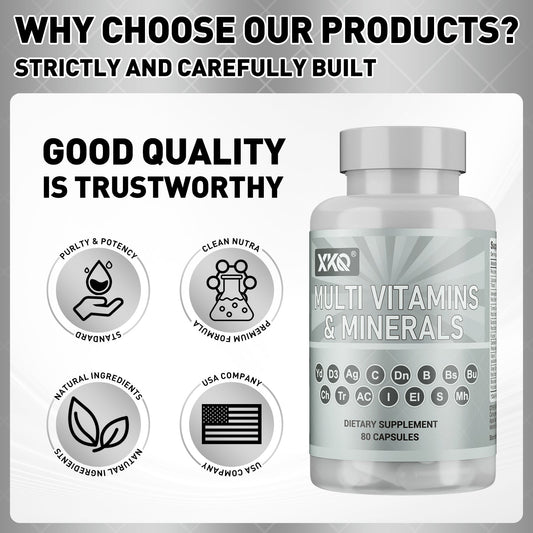 XKQ Multi Vitamins & Minerals - 80 Capsules, Comprehensive Nutritional Support XKQ Nutra Shop