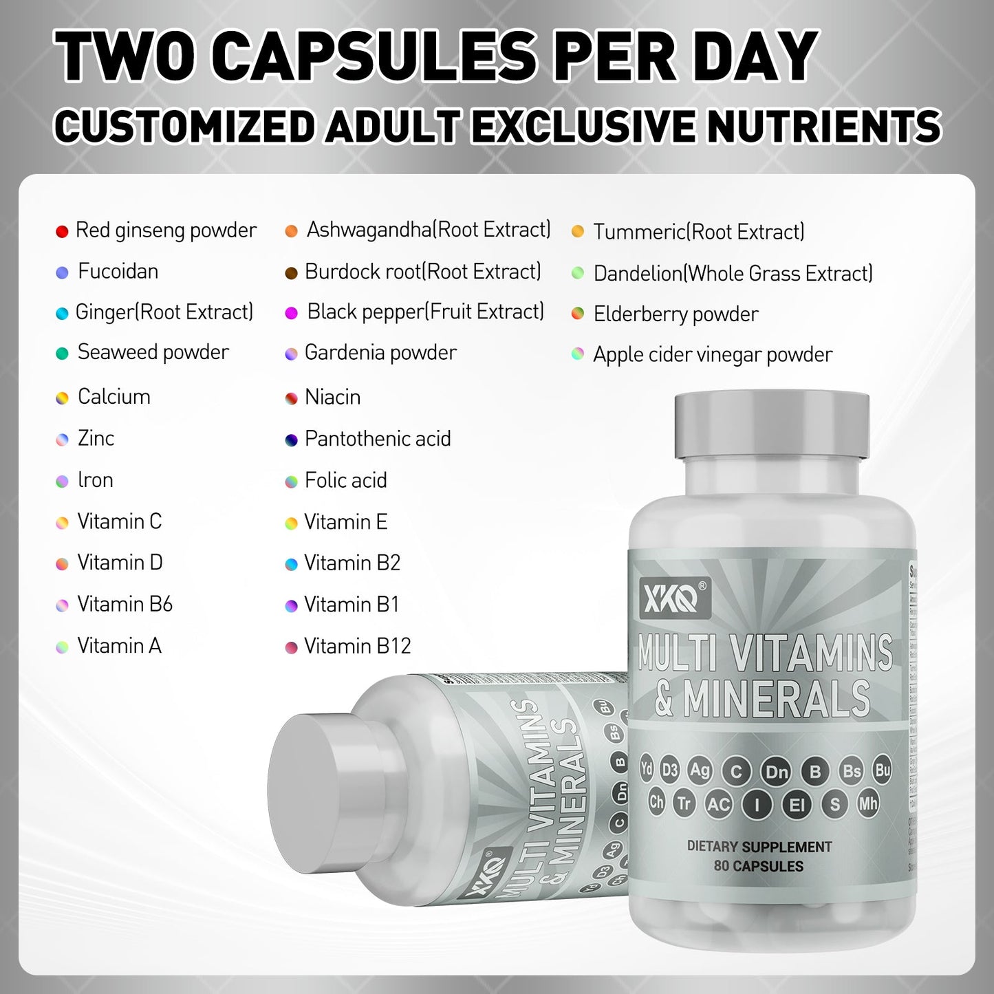 XKQ Multi Vitamins & Minerals - 80 Capsules, Comprehensive Nutritional Support XKQ Nutra Shop