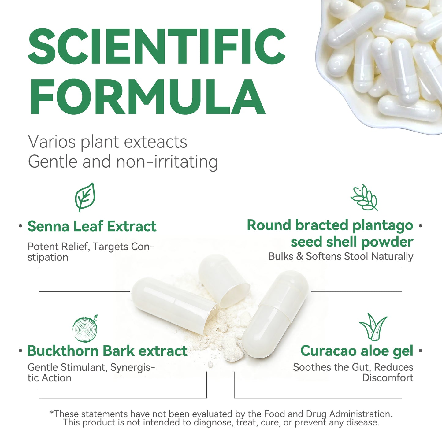XKQ Natural Gut Detoxification Capsule Plant Formula,Gentle regulation of intestines | Relieve constipation, promote digestive health | 60 capsules, veganFriendly supplements