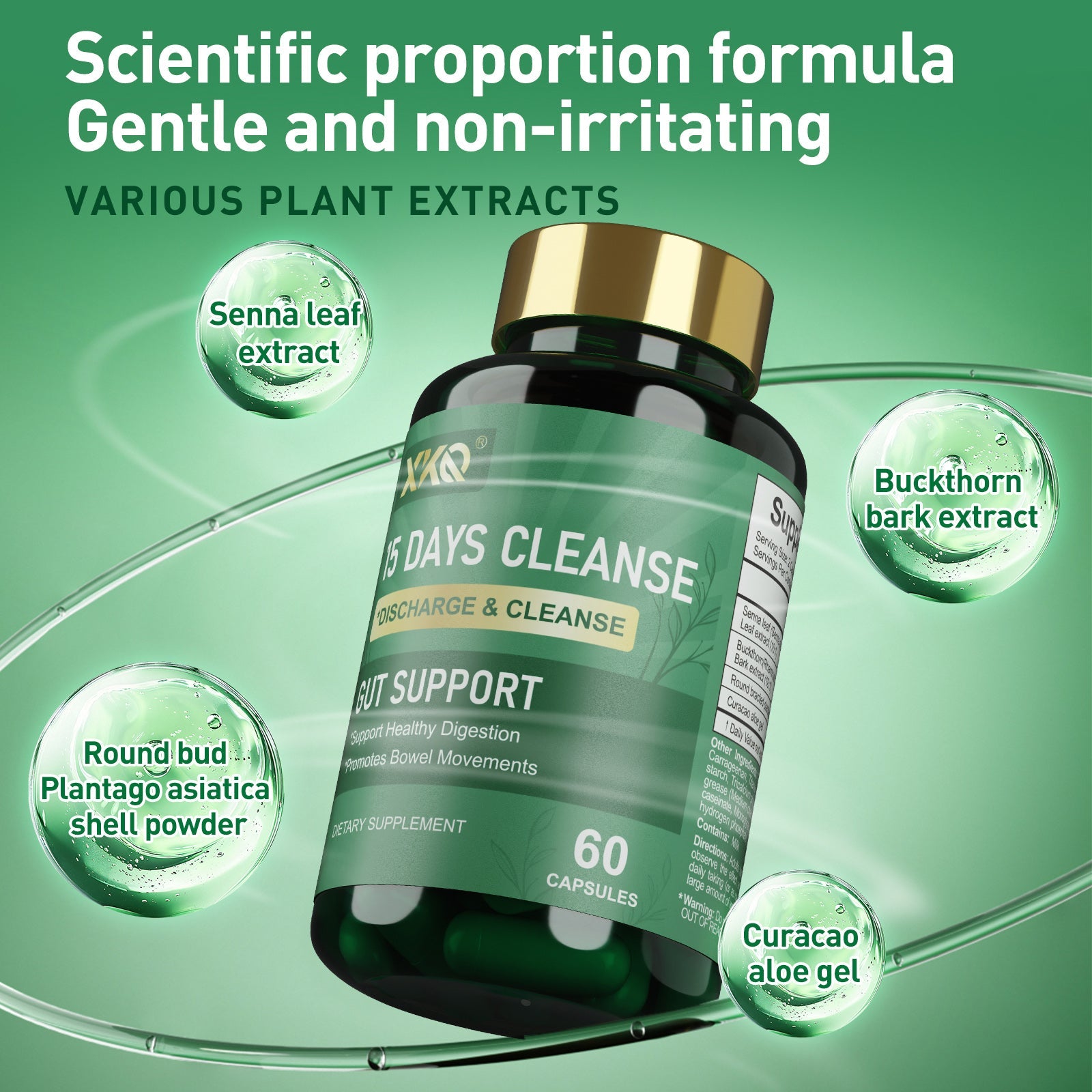 XKQ Natural Gut Detoxification Capsule Plant Formula,Gentle regulation of intestines | Relieve constipation, promote digestive health | 60 capsules, veganFriendly supplements XKQ Nutra Shop