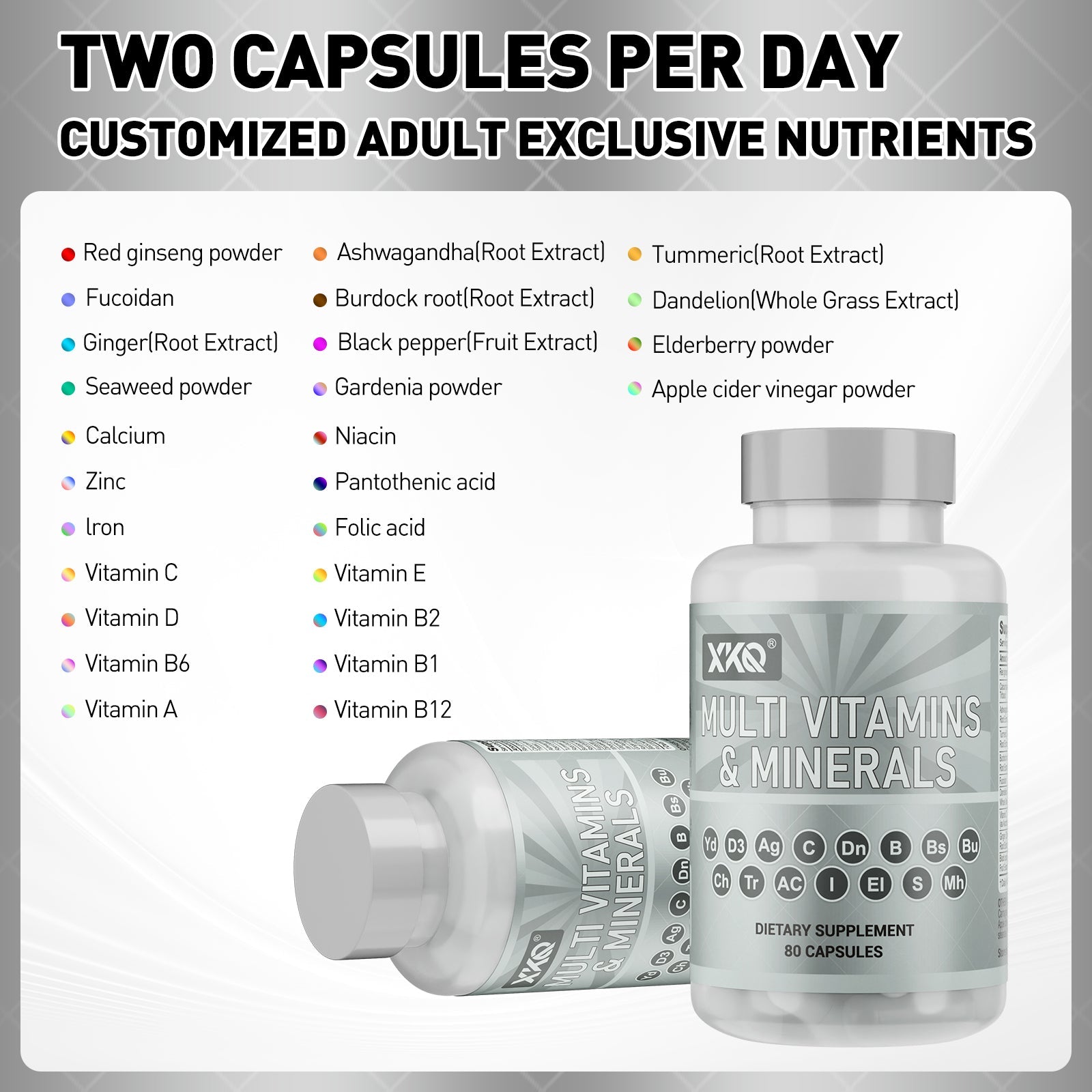 XKQ Multi Vitamins & Minerals - 80 Capsules, Comprehensive Nutritional Support XKQ Nutra Shop