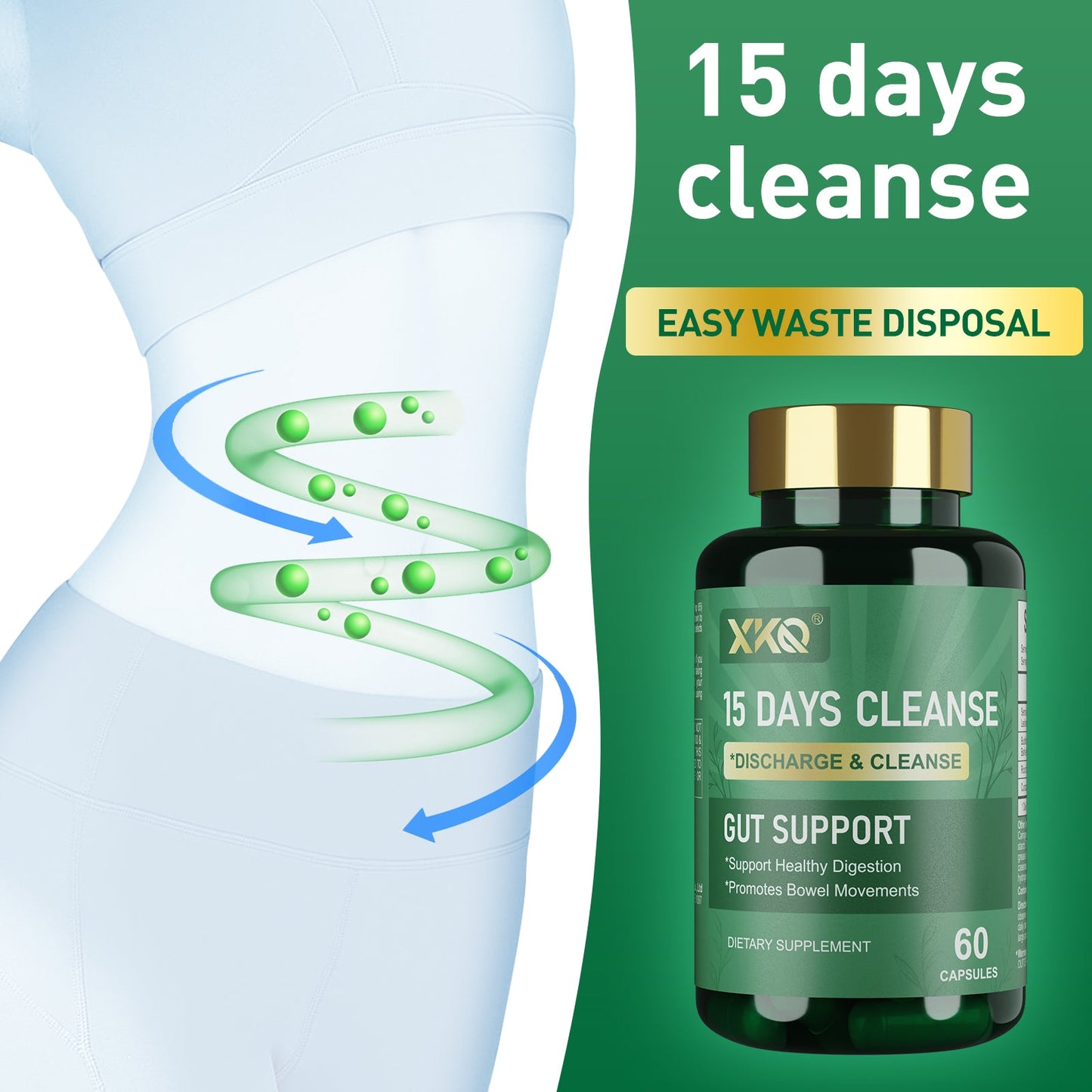XKQ Natural Gut Detoxification Capsule Plant Formula,Gentle regulation of intestines | Relieve constipation, promote digestive health | 60 capsules, veganFriendly supplements XKQ Nutra Shop