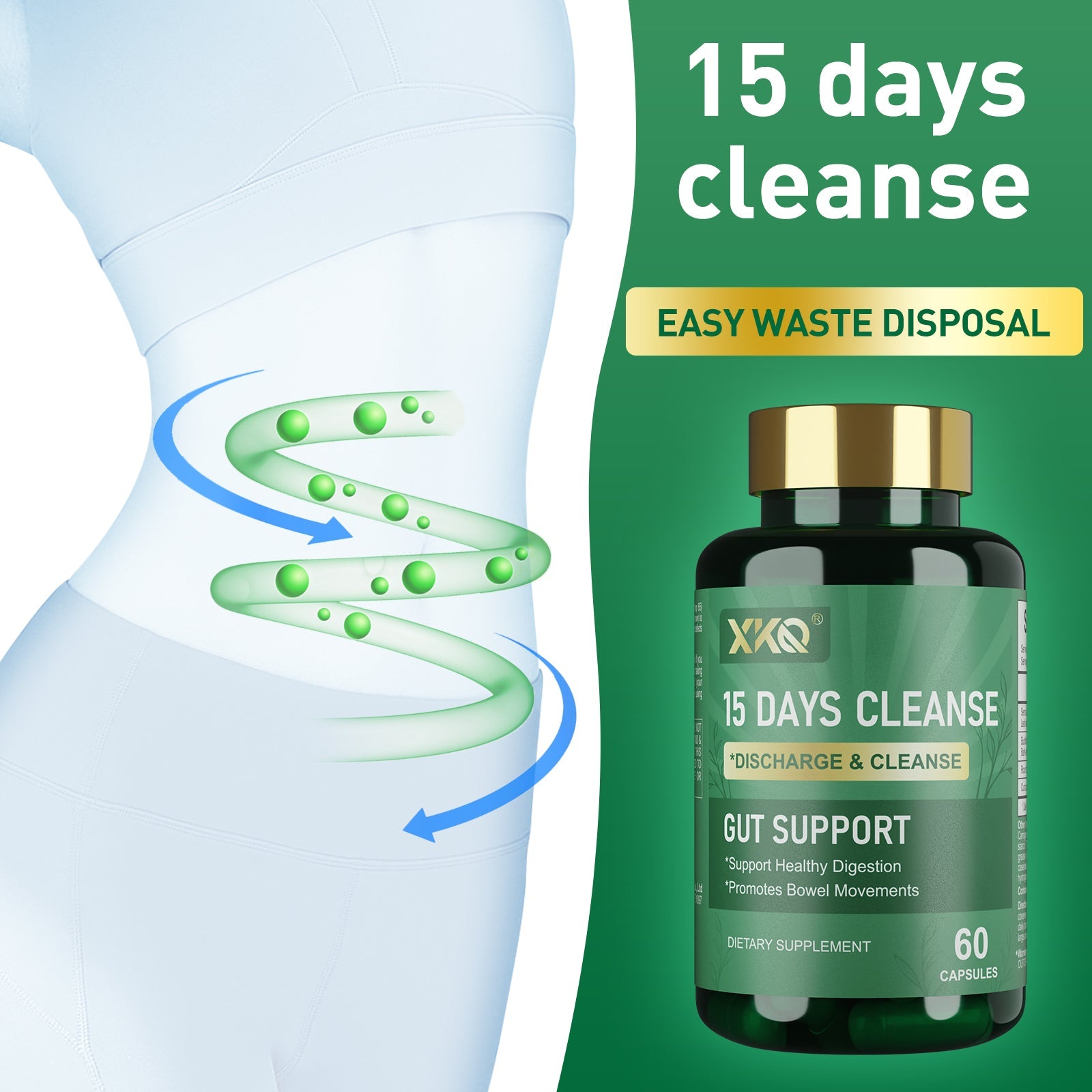 XKQ Natural Gut Detoxification Capsule Plant Formula,Gentle regulation of intestines | Relieve constipation, promote digestive health | 60 capsules, veganFriendly supplements XKQ Nutra Shop