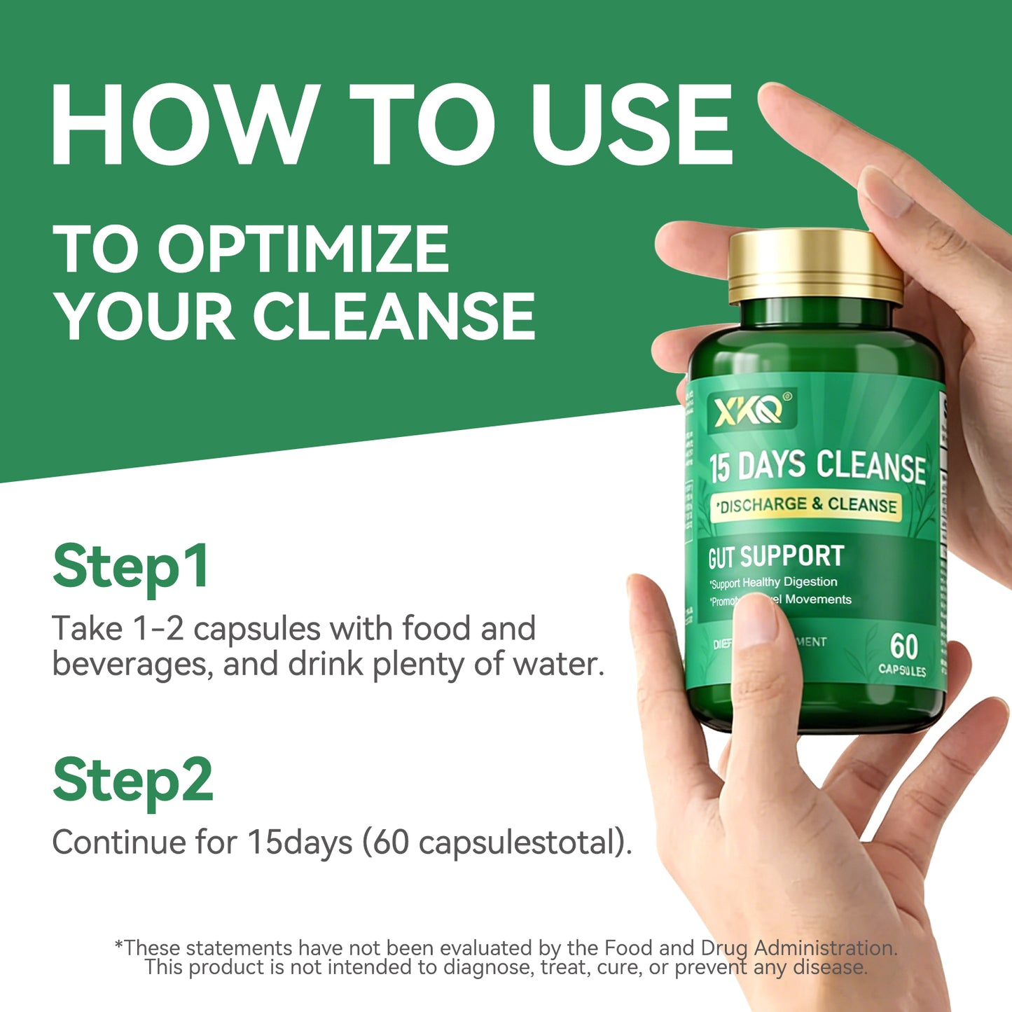 XKQ Natural Gut Detoxification Capsule Plant Formula,Gentle regulation of intestines | Relieve constipation, promote digestive health | 60 capsules, veganFriendly supplements